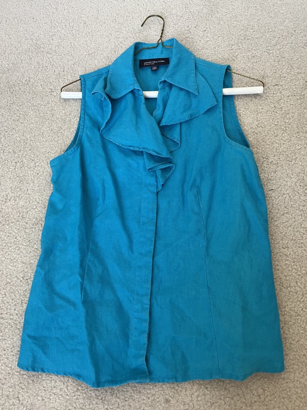 Jones New York Signature Blouse Top Women's Small Blue Turquoise Ruffled Tank